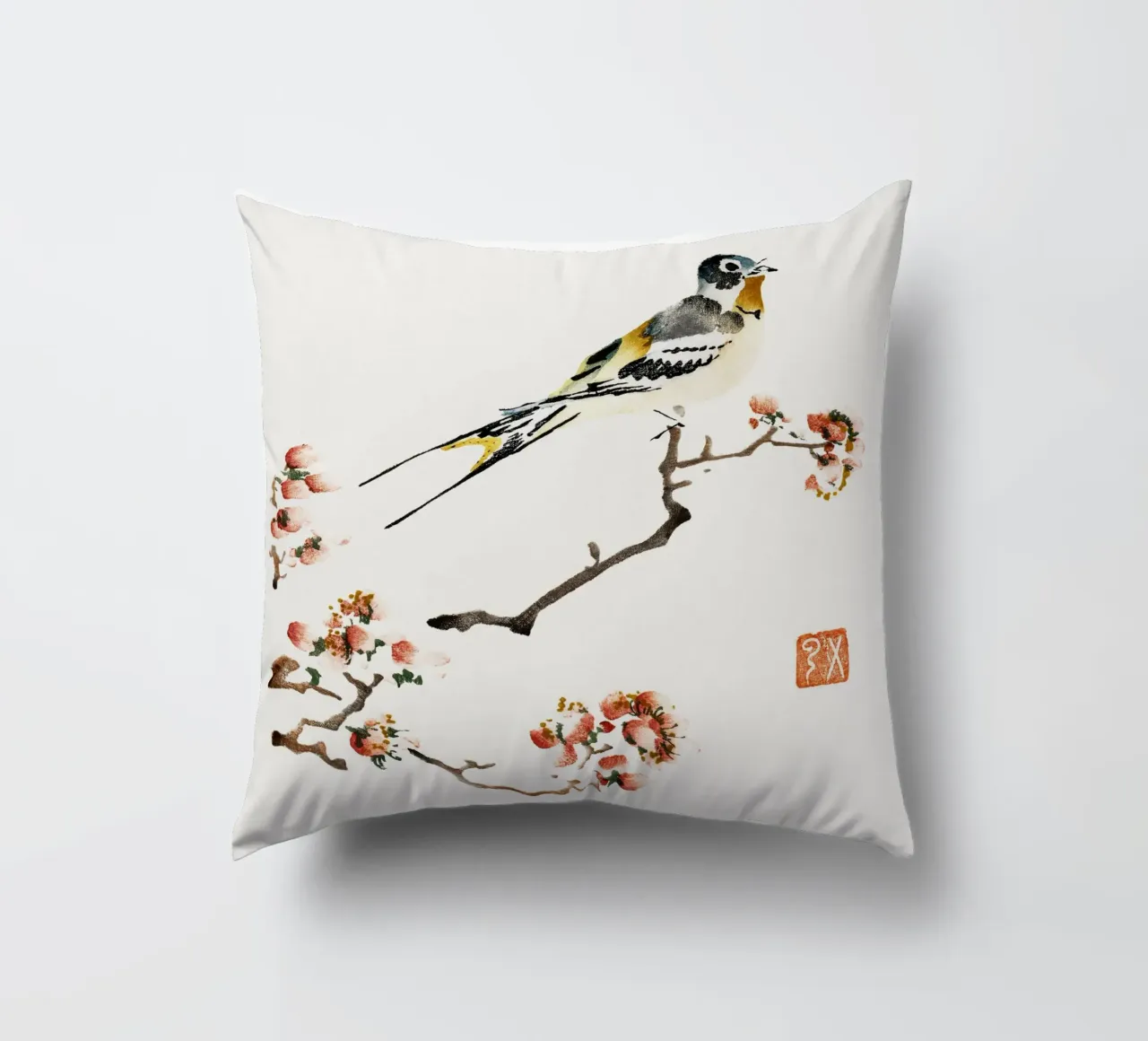 Swallow on a peach branch cuscino da vintageshop
