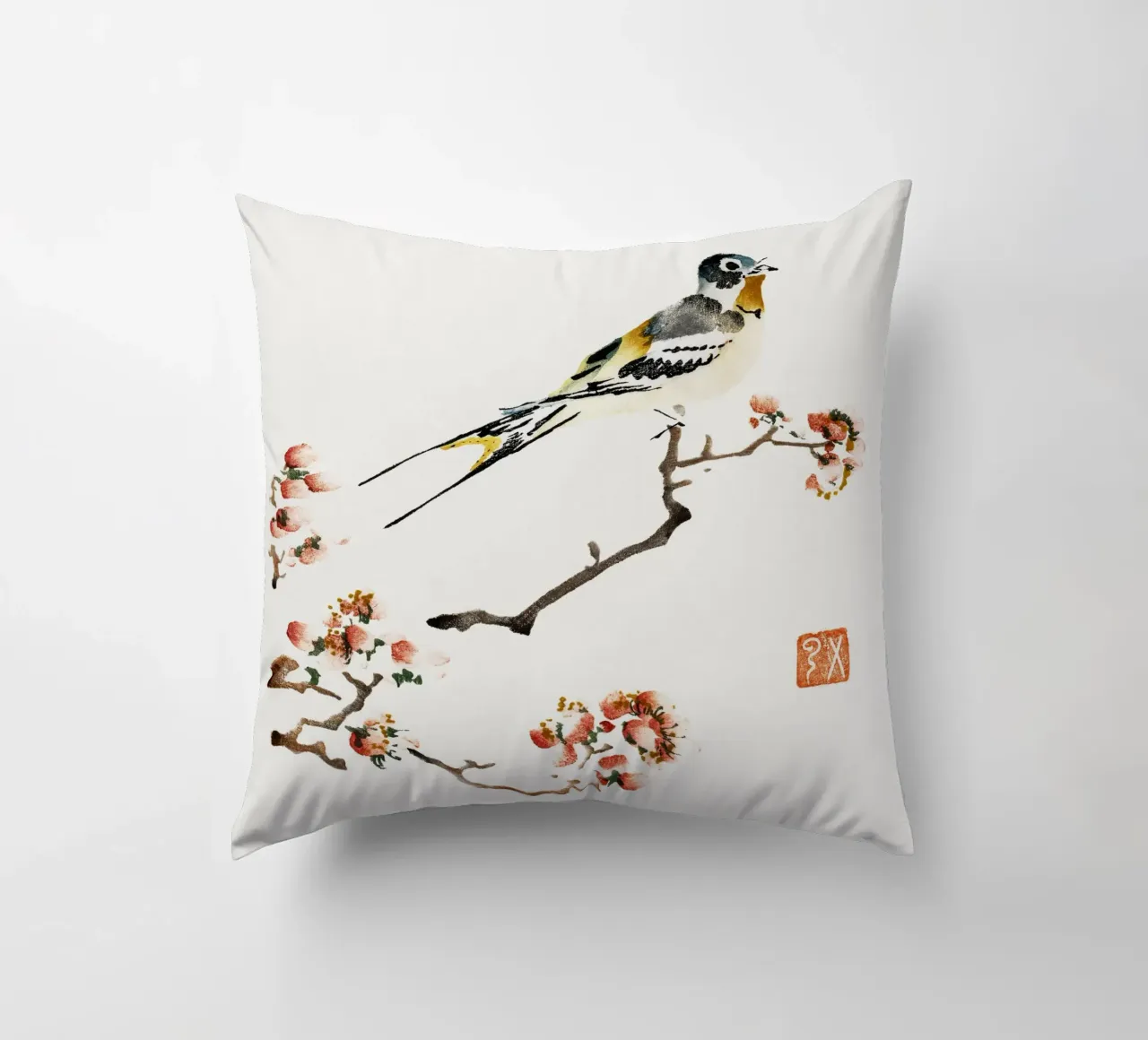Swallow on a peach branch cuscino da vintageshop