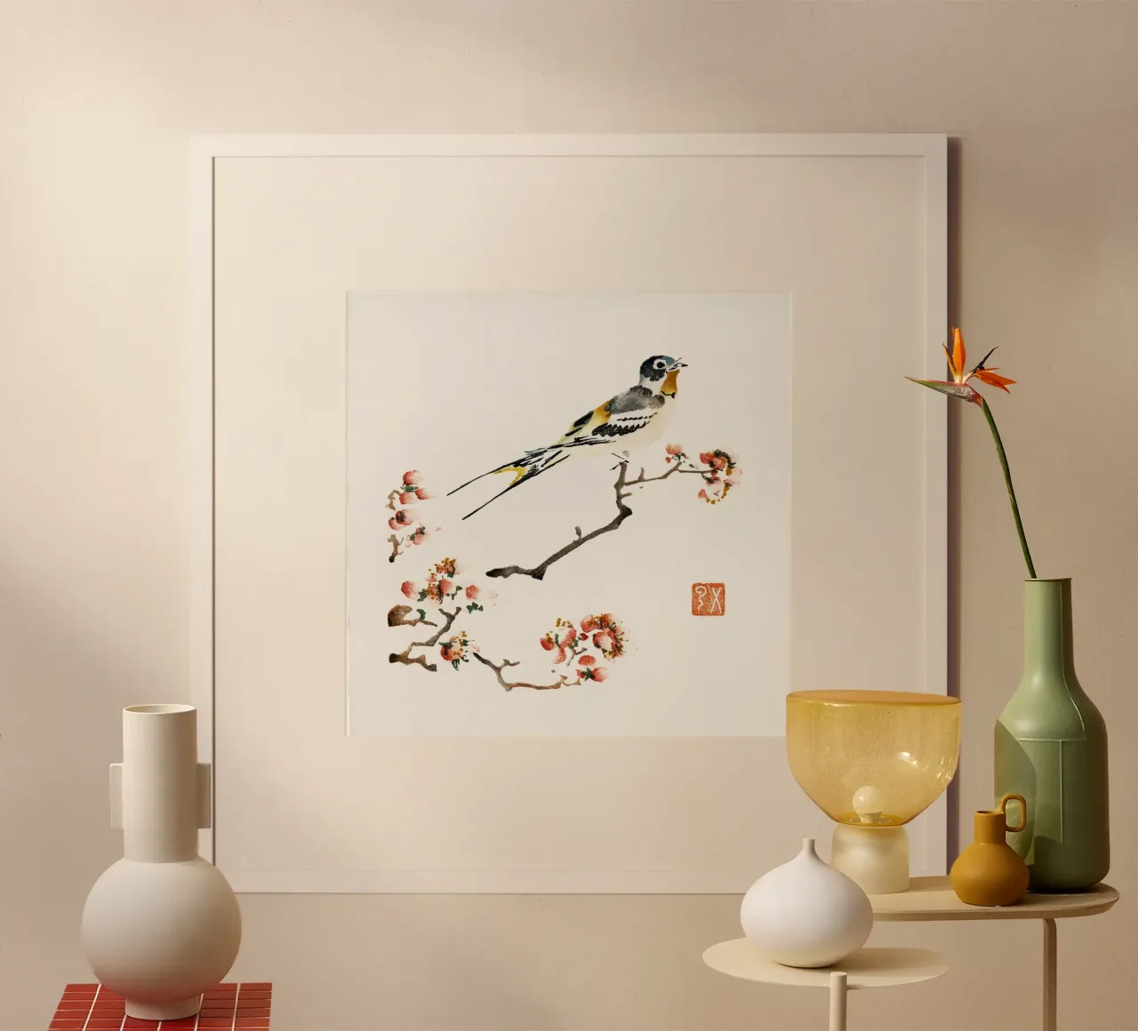 Swallow on a peach branch carta hahnemühle da vintageshop