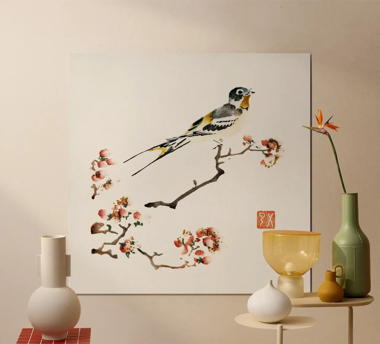 Swallow on a peach branch carta hahnemühle da vintageshop