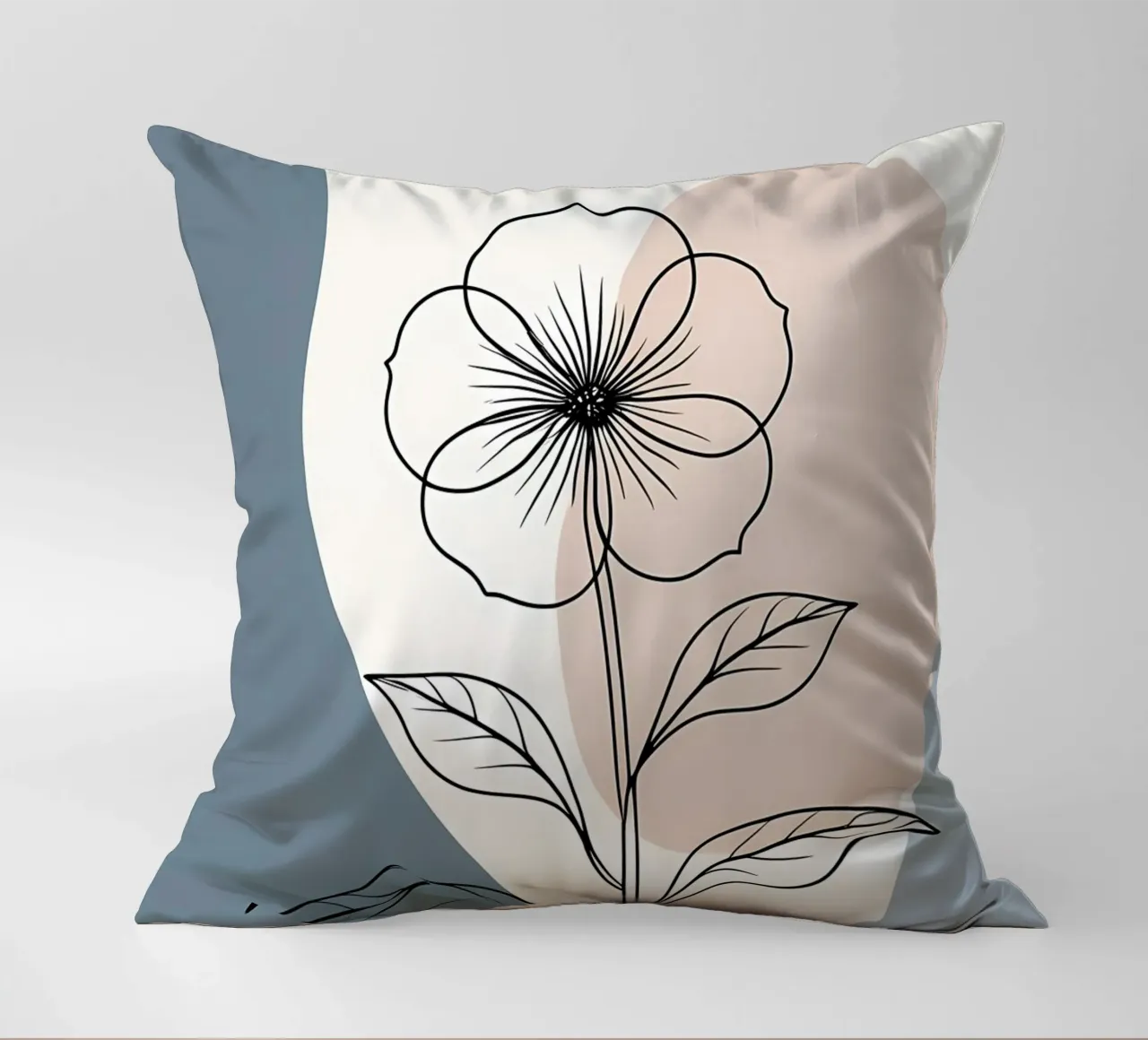 Minimalist line art of a single begonia flower decorative cushion by Bloom And Brush