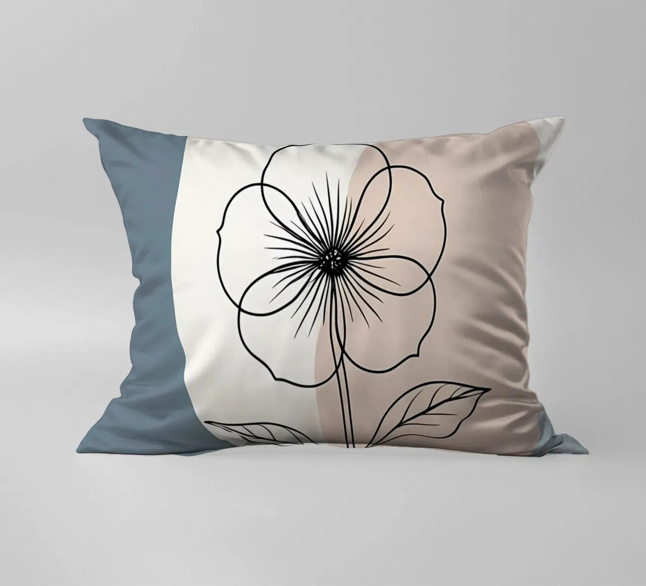 Minimalist line art of a single begonia flower decorative cushion by Bloom And Brush