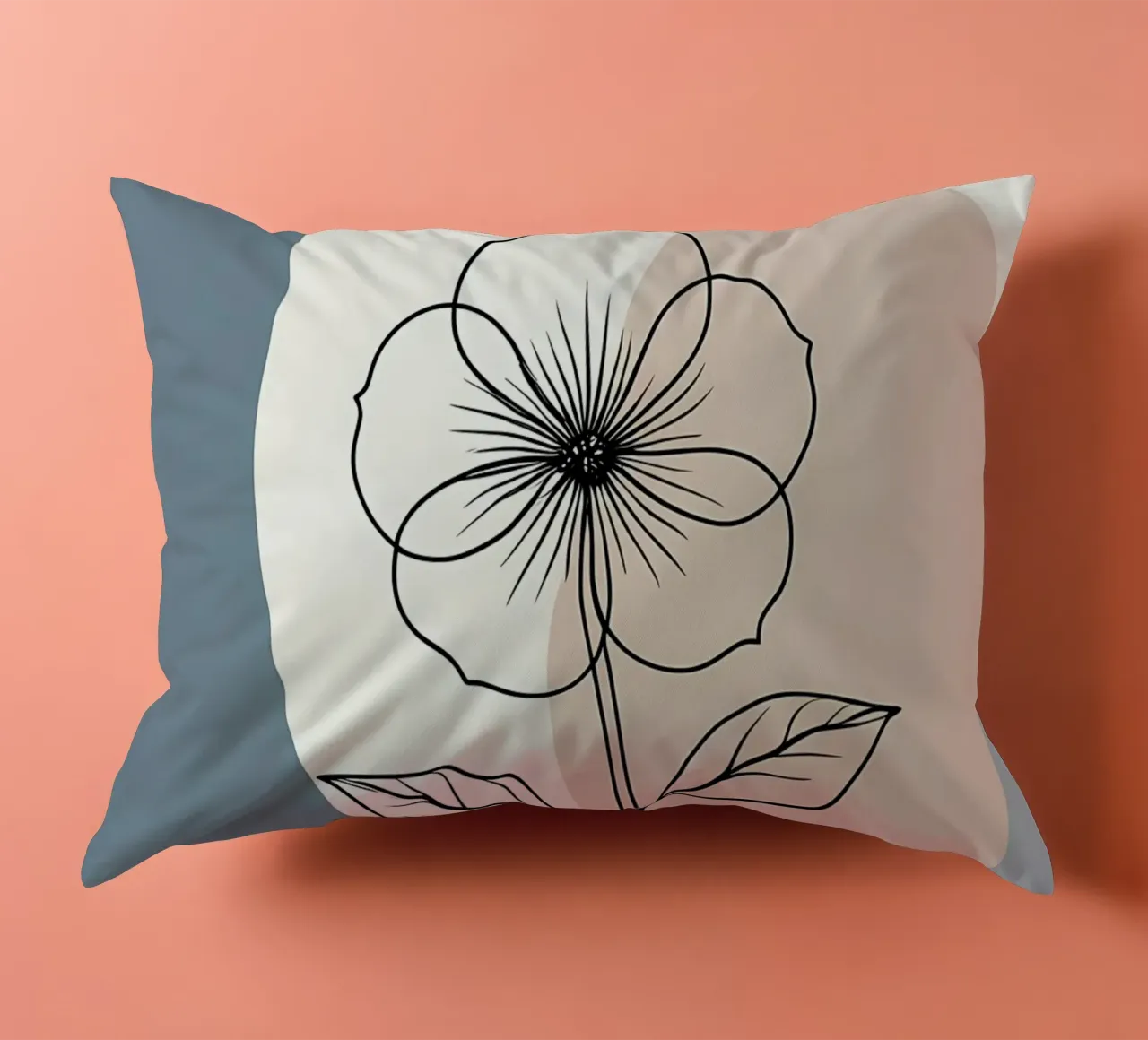 Minimalist line art of a single begonia flower decorative cushion by Bloom And Brush