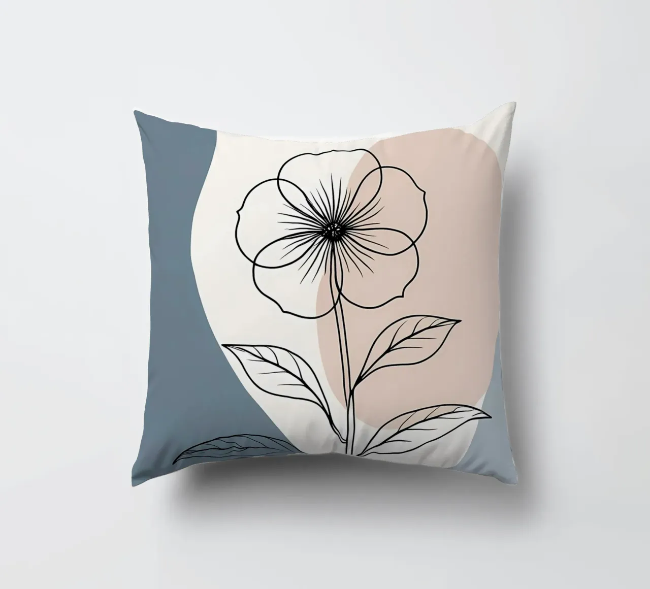 Minimalist line art of a single begonia flower decorative cushion by Bloom And Brush