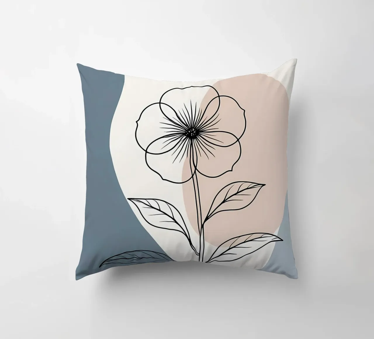 Minimalist line art of a single begonia flower decorative cushion by Bloom And Brush