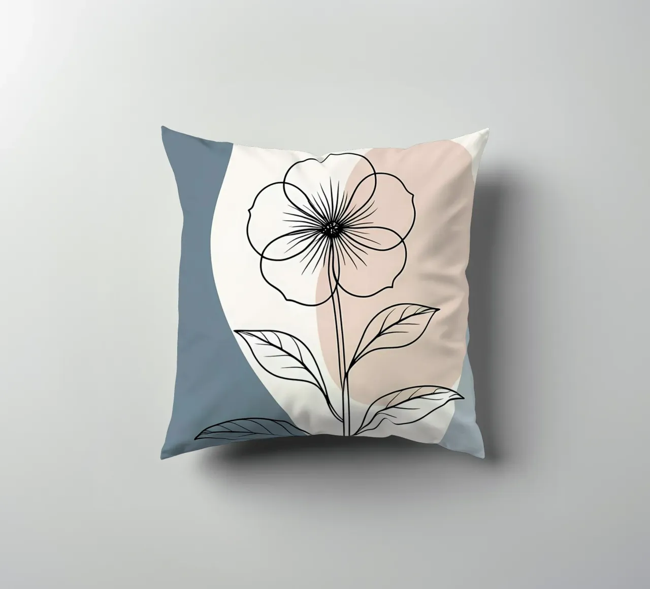 Minimalist line art of a single begonia flower decorative cushion by Bloom And Brush