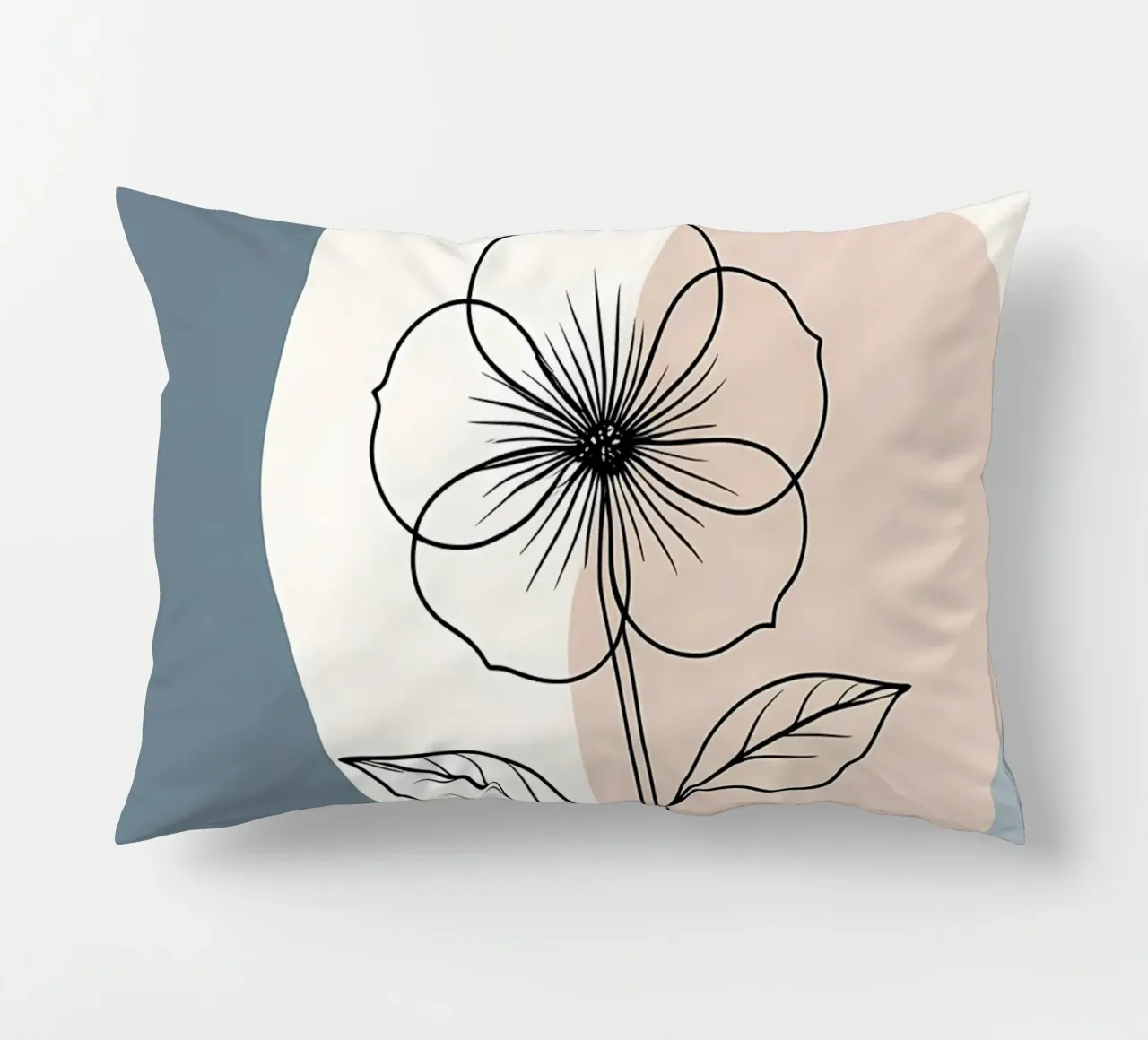 Minimalist line art of a single begonia flower decorative cushion by Bloom And Brush