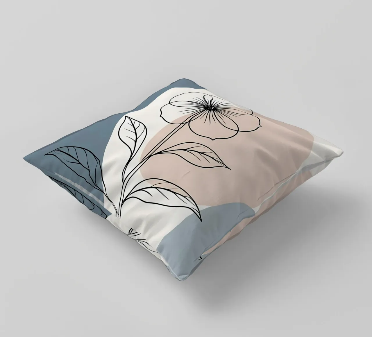 Minimalist line art of a single begonia flower decorative cushion by Bloom And Brush