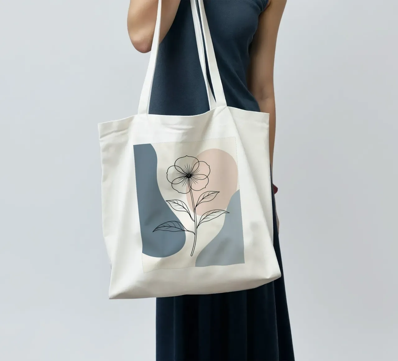Line art minimalista di un singolo fiore di begonia borsa in juta da Bloom And Brush