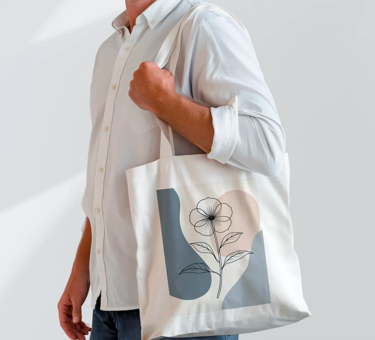 Line art minimalista di un singolo fiore di begonia borsa in juta da Bloom And Brush