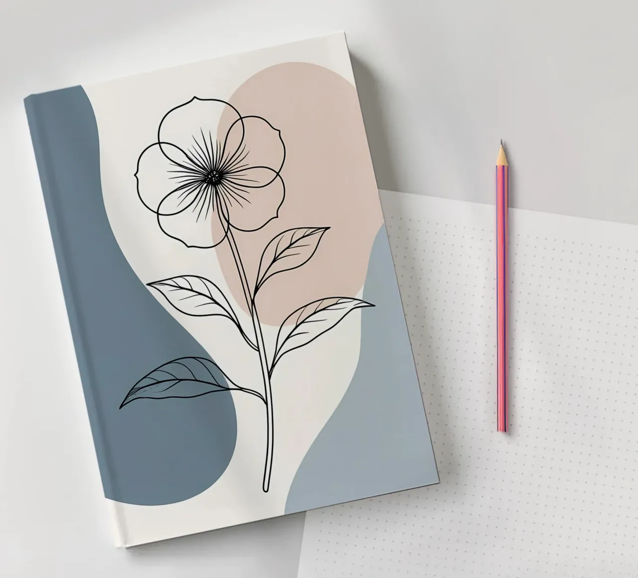 Minimalist line art of a single begonia flower notebook by Bloom And Brush