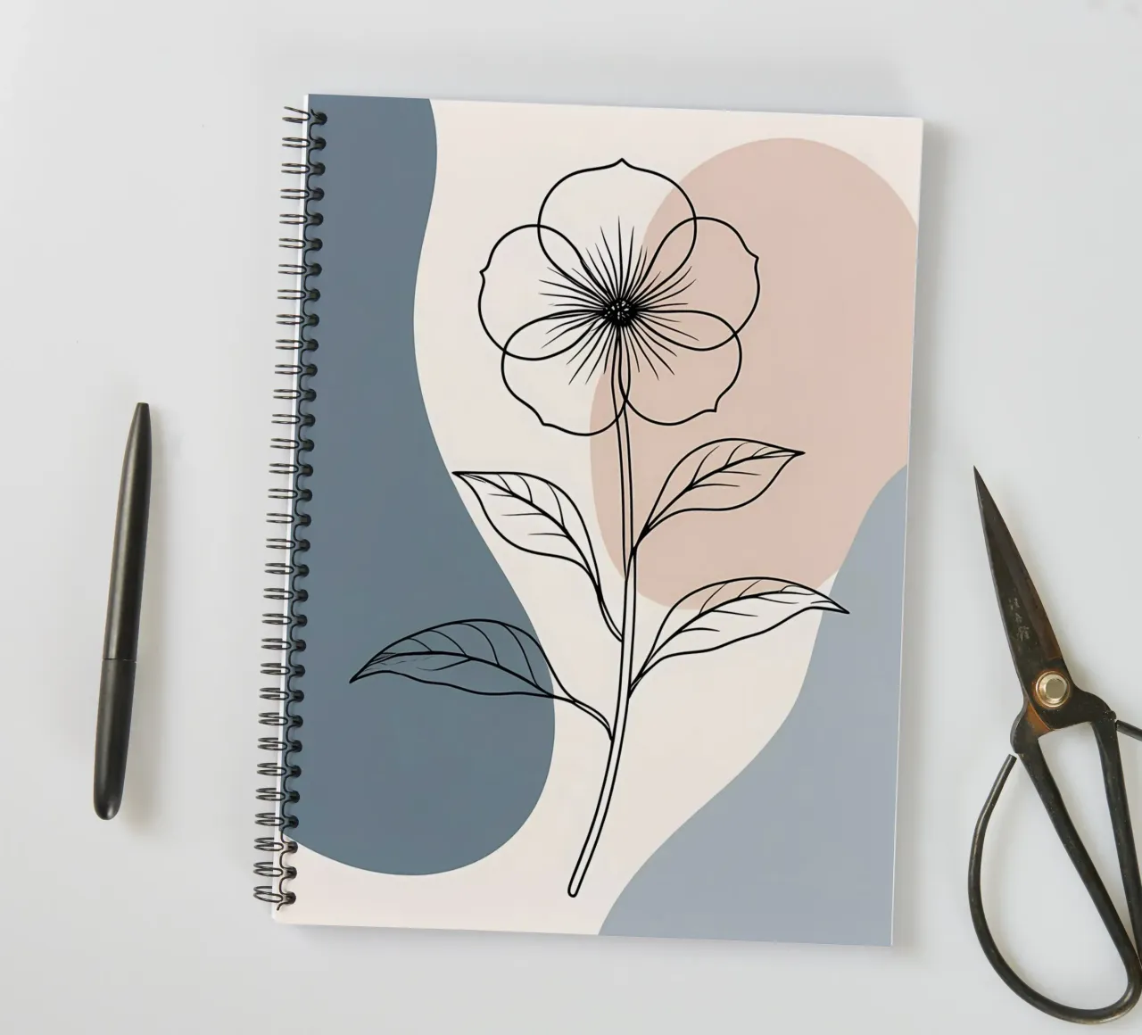 Minimalist line art of a single begonia flower spiral notebook by Bloom And Brush