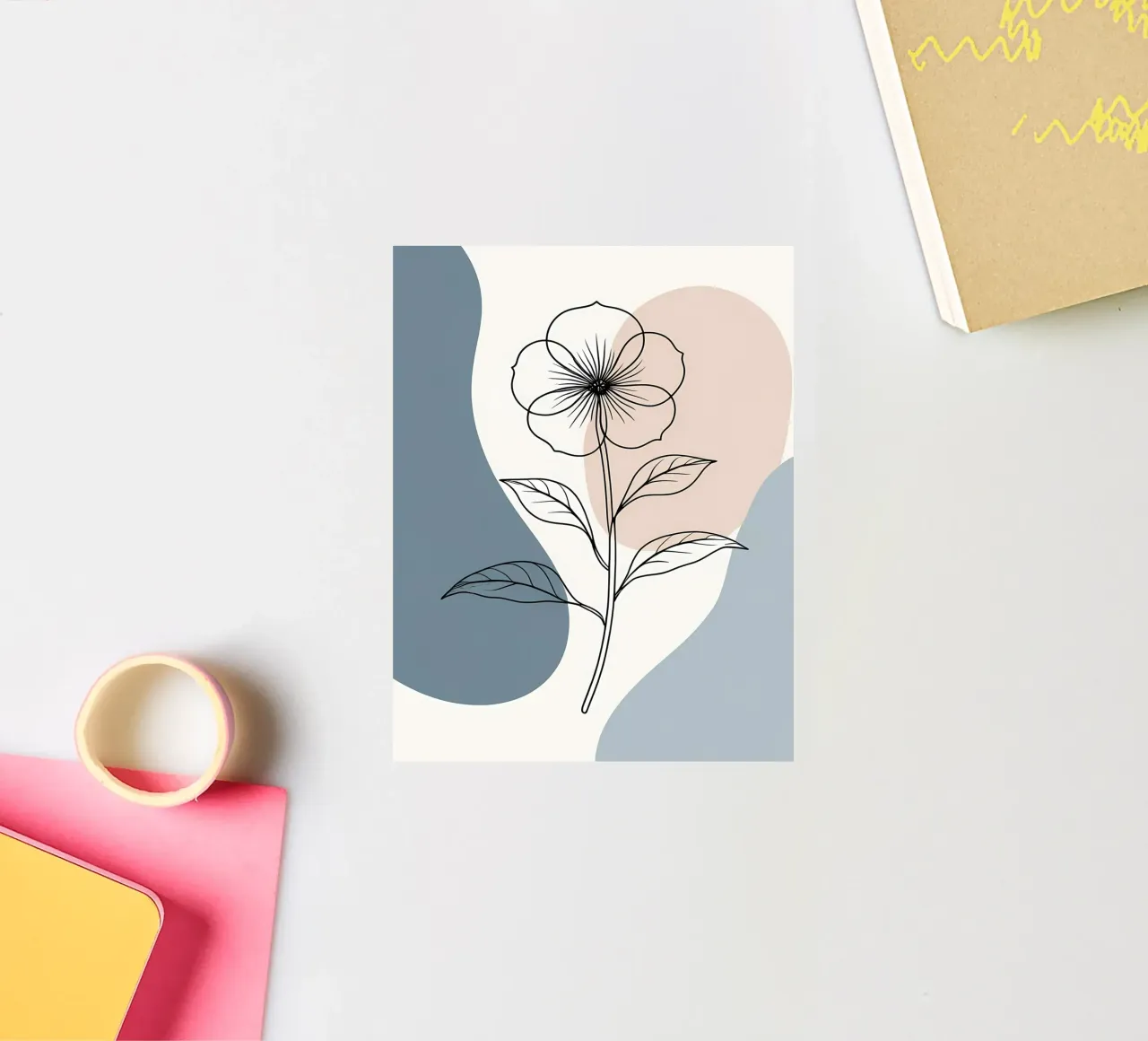 Dessin au trait minimaliste d'une seule fleur de bégonia autocollant de Bloom And Brush
