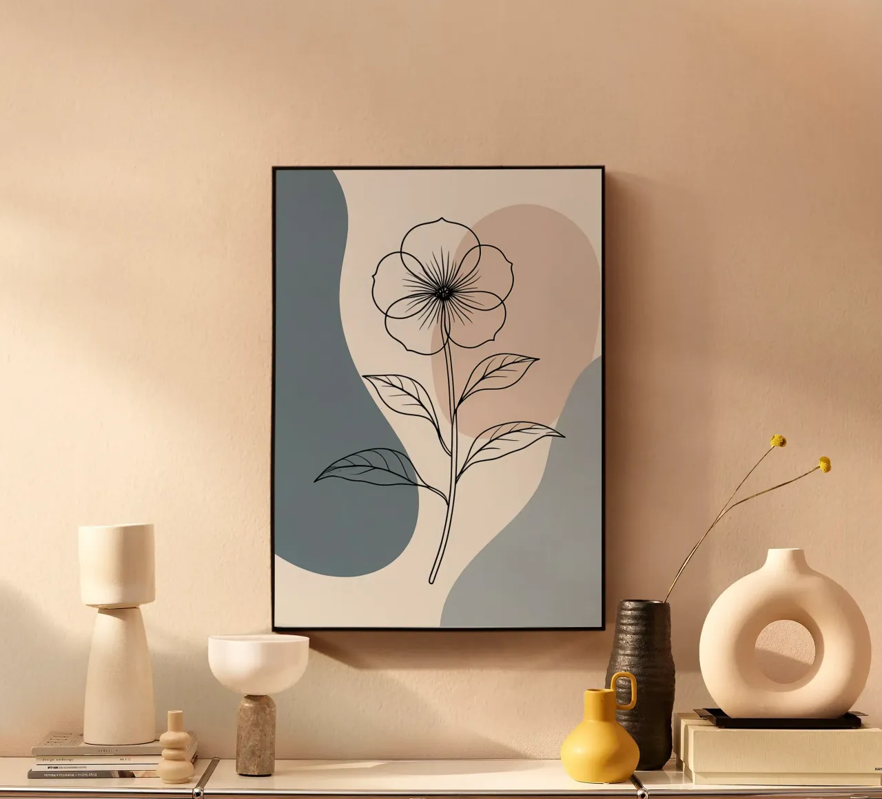 Line art minimalista di un singolo fiore di begonia alluminio dibond da Bloom And Brush