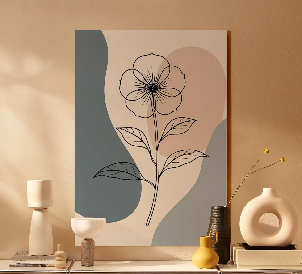 Line art minimalista di un singolo fiore di begonia alluminio dibond da Bloom And Brush