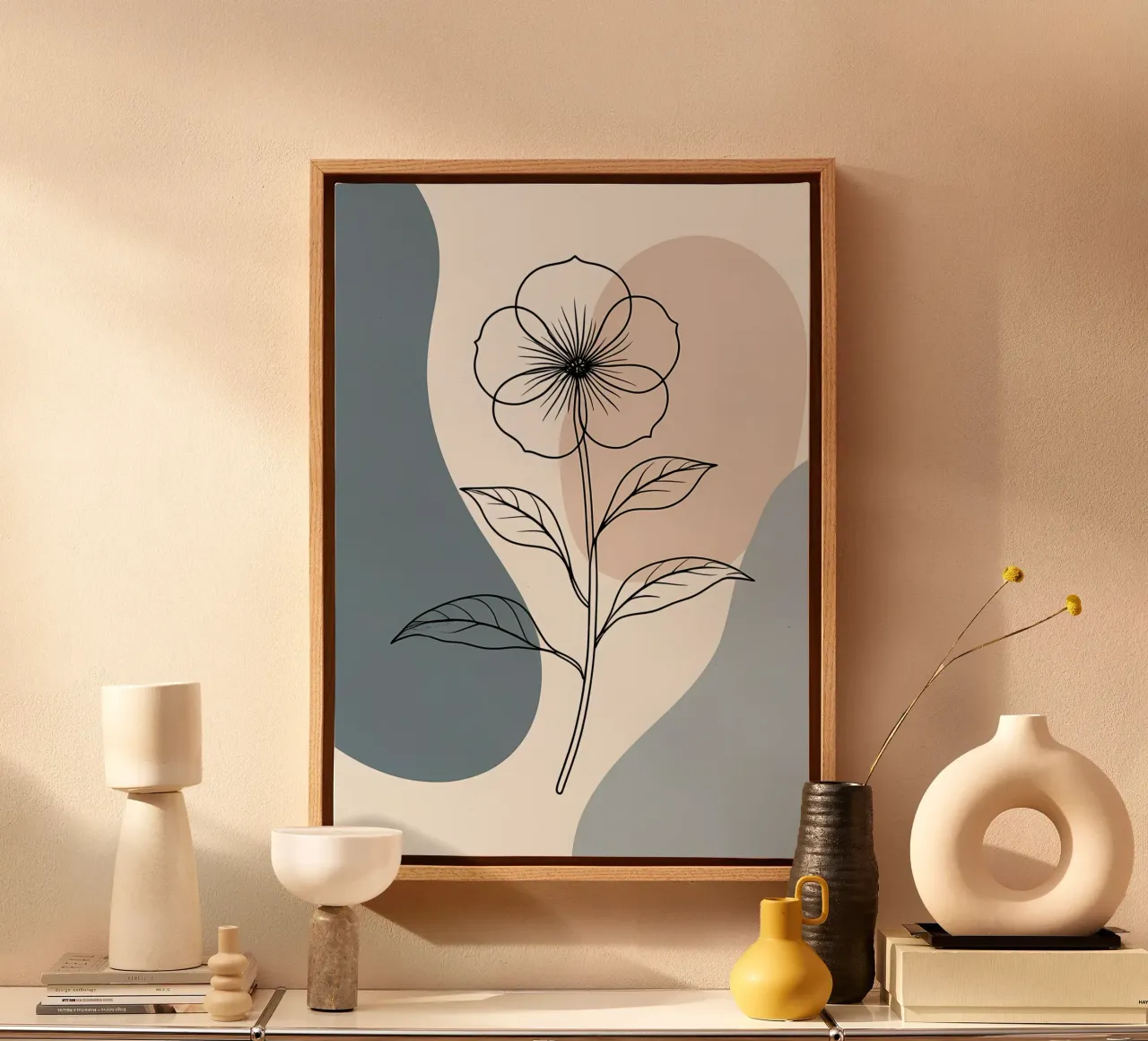 Minimalist line art of a single begonia flower canvas by Bloom And Brush
