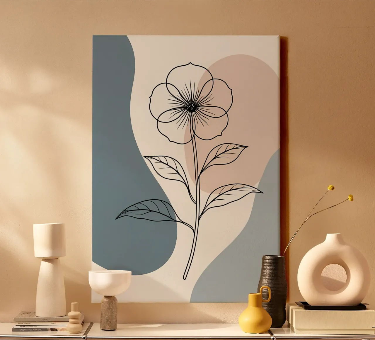 Minimalist line art of a single begonia flower canvas by Bloom And Brush