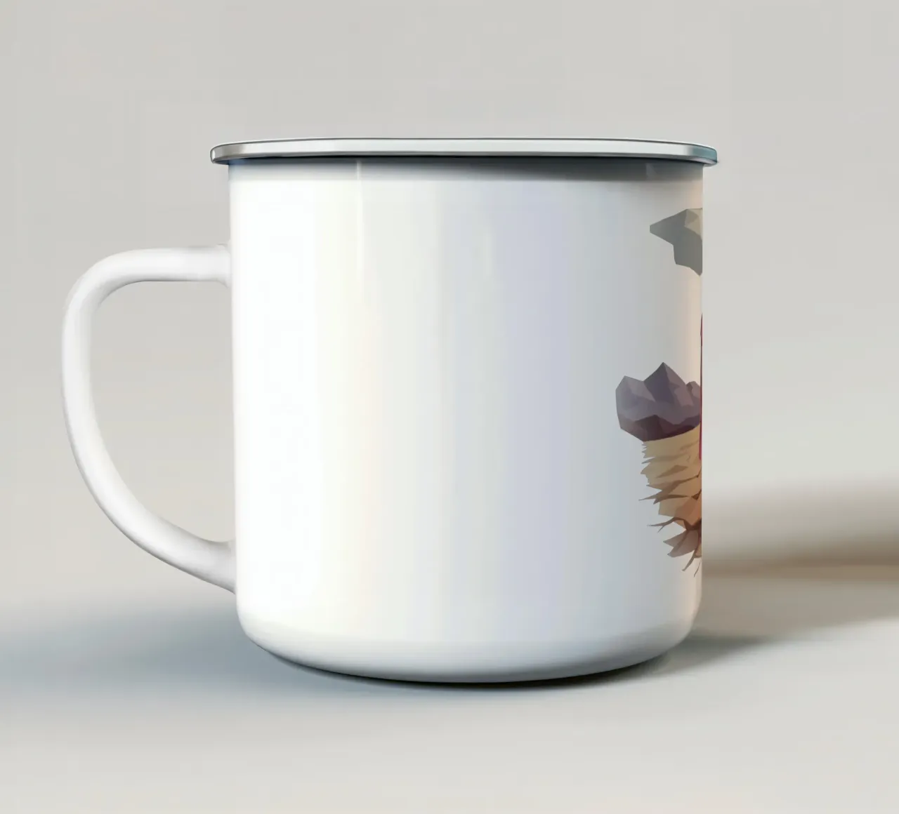 Ragazza con maschera di morte gioca da sola Lowpoly tazza in smalto da Low Profile