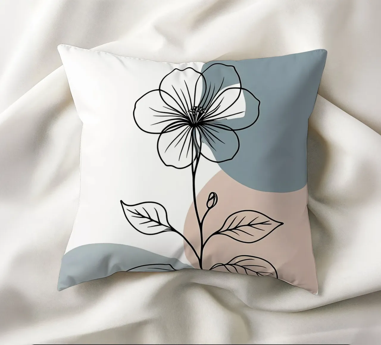 Minimalist line art of a single begonia flower decorative cushion by Bloom And Brush