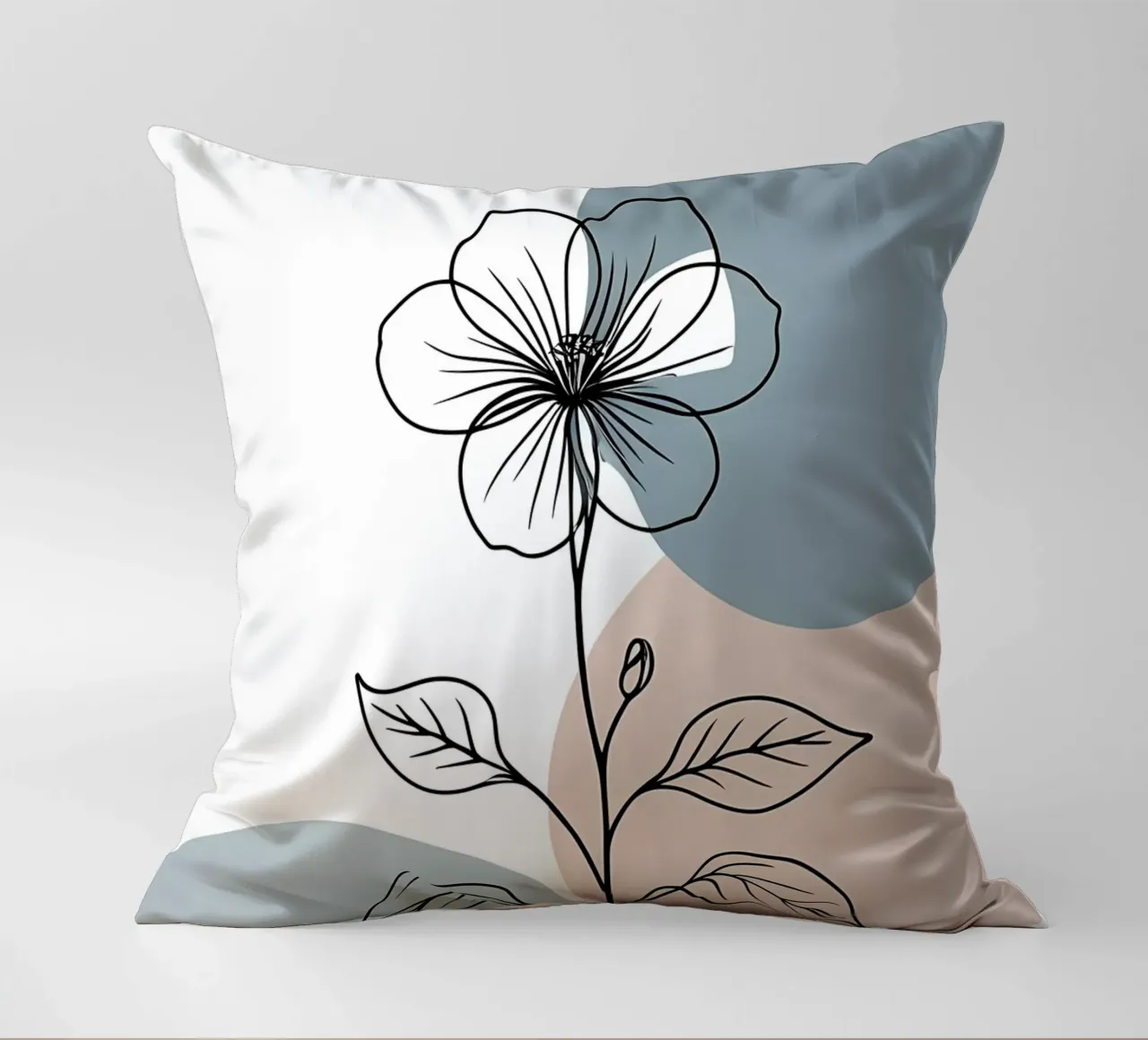 Minimalist line art of a single begonia flower decorative cushion by Bloom And Brush