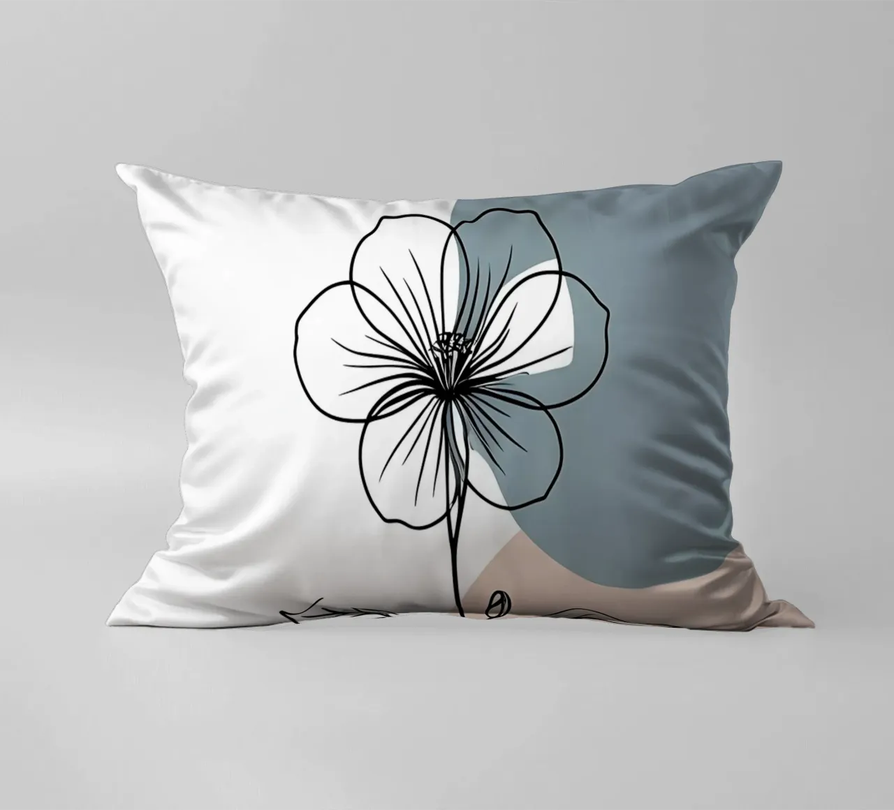 Minimalist line art of a single begonia flower decorative cushion by Bloom And Brush