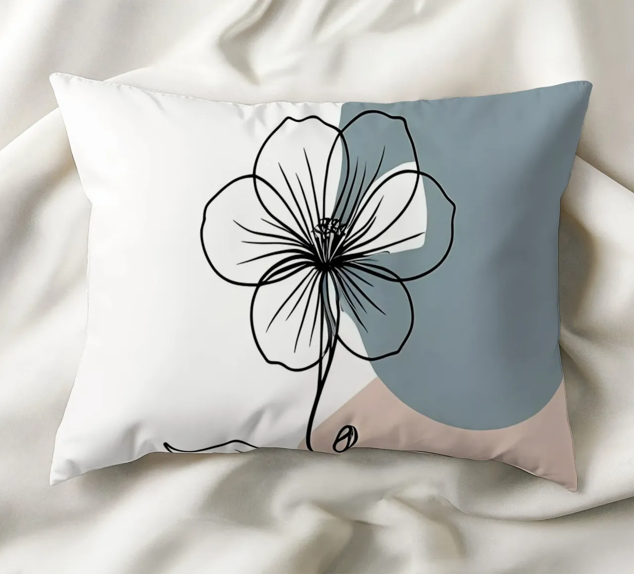 Minimalist line art of a single begonia flower decorative cushion by Bloom And Brush