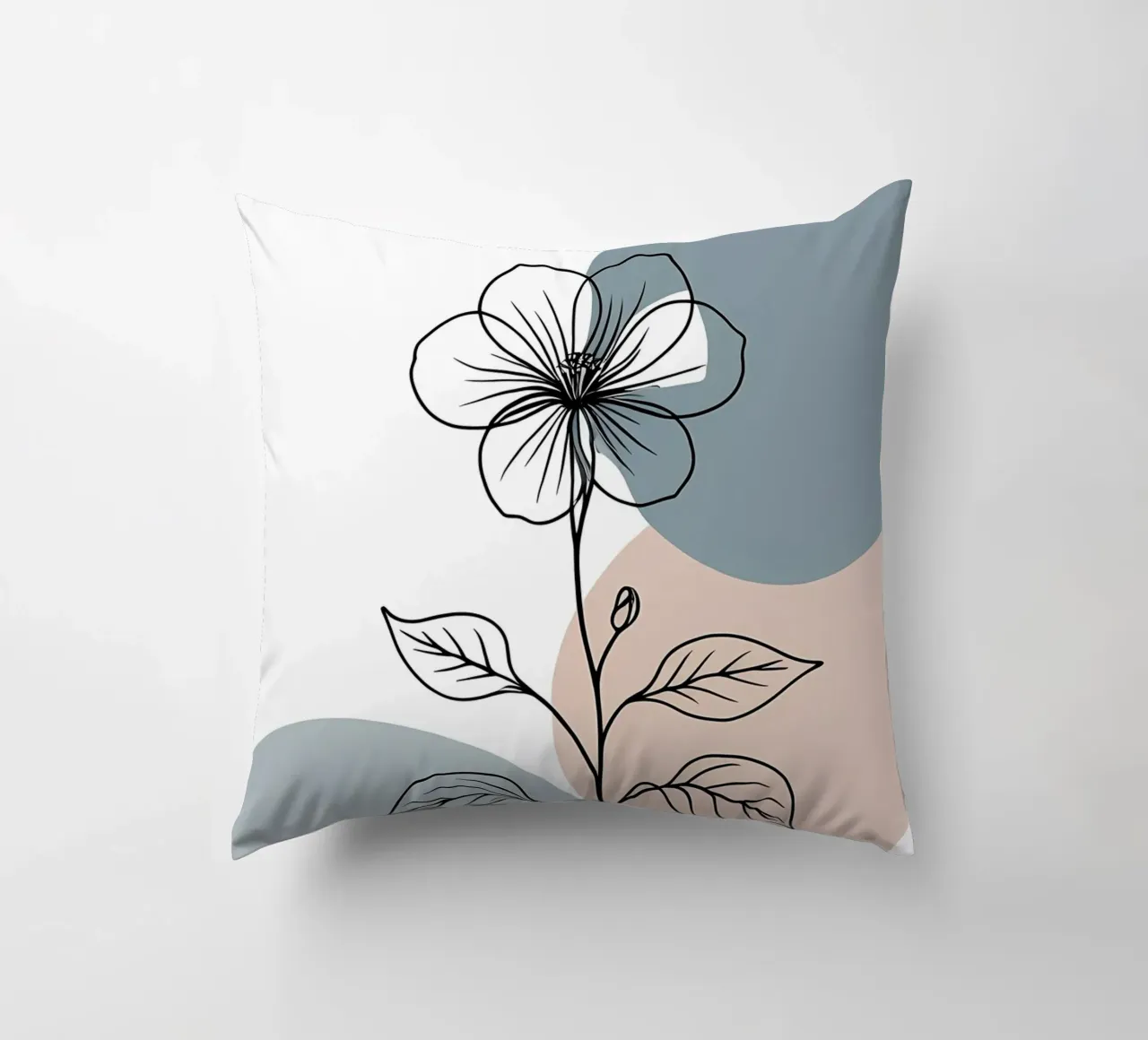 Minimalist line art of a single begonia flower decorative cushion by Bloom And Brush
