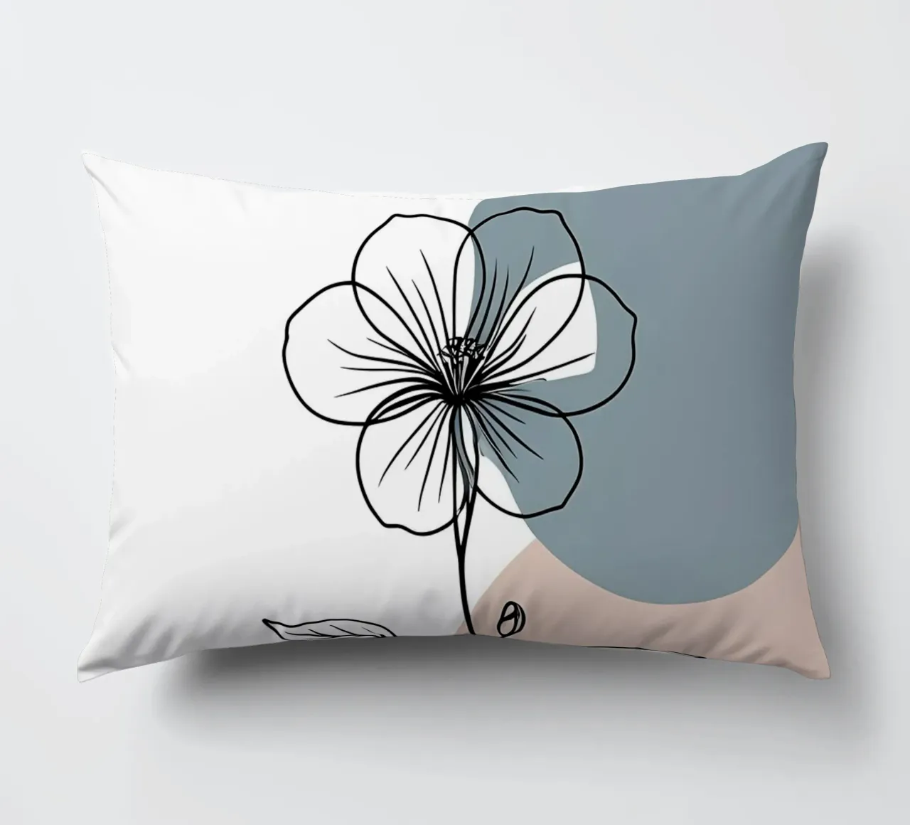 Minimalist line art of a single begonia flower decorative cushion by Bloom And Brush
