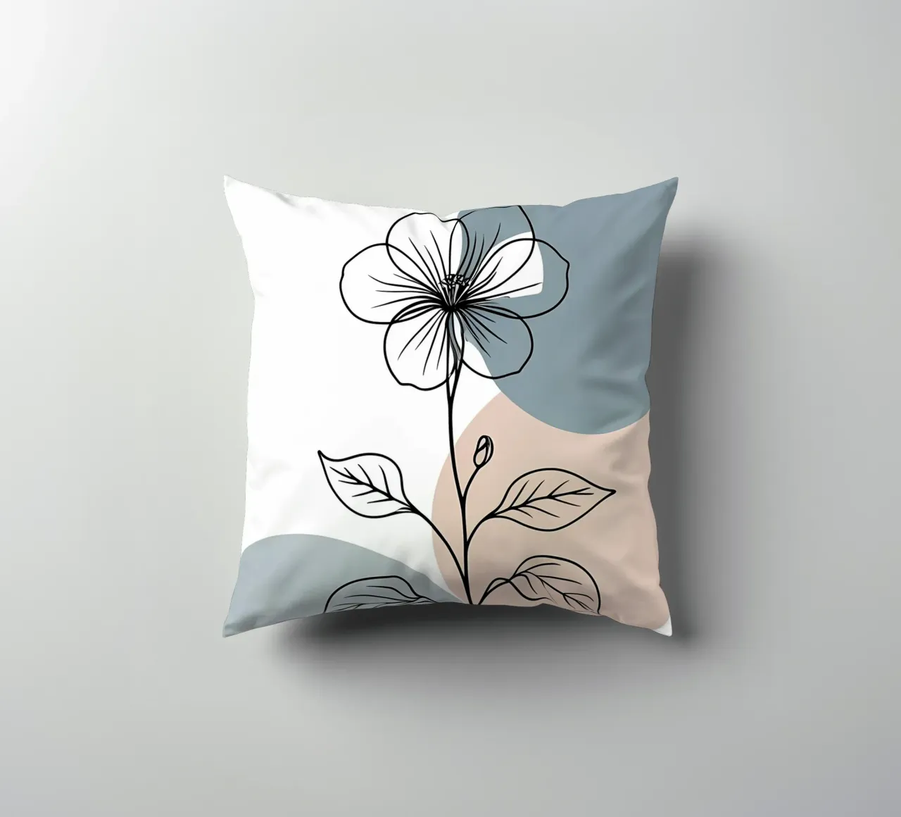 Minimalist line art of a single begonia flower decorative cushion by Bloom And Brush