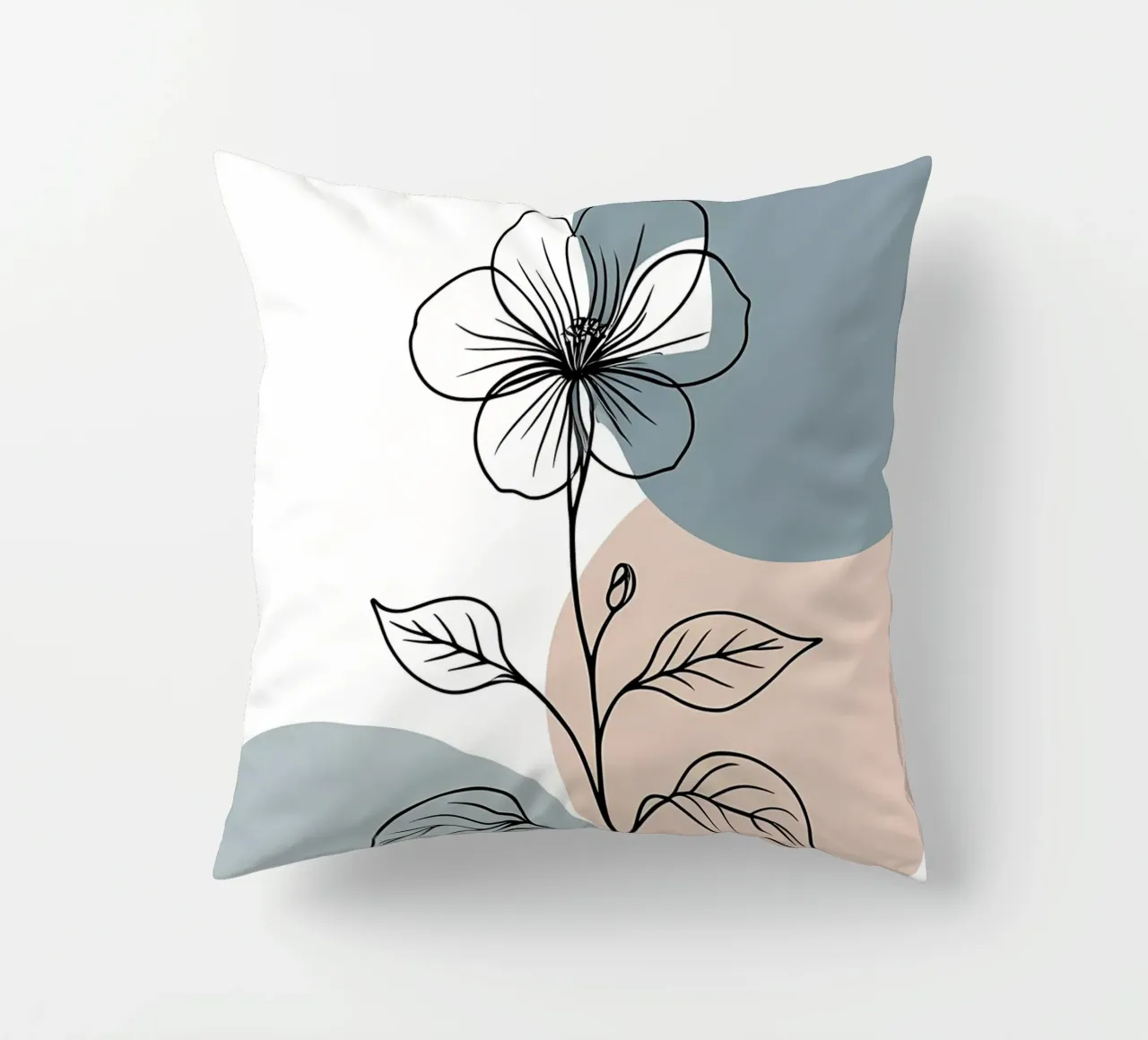 Minimalist line art of a single begonia flower decorative cushion by Bloom And Brush