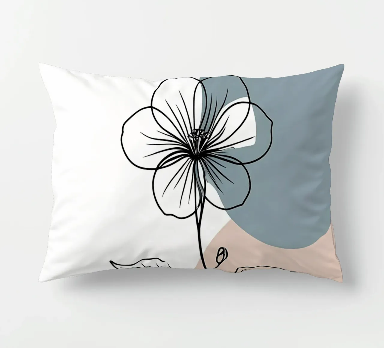 Minimalist line art of a single begonia flower decorative cushion by Bloom And Brush