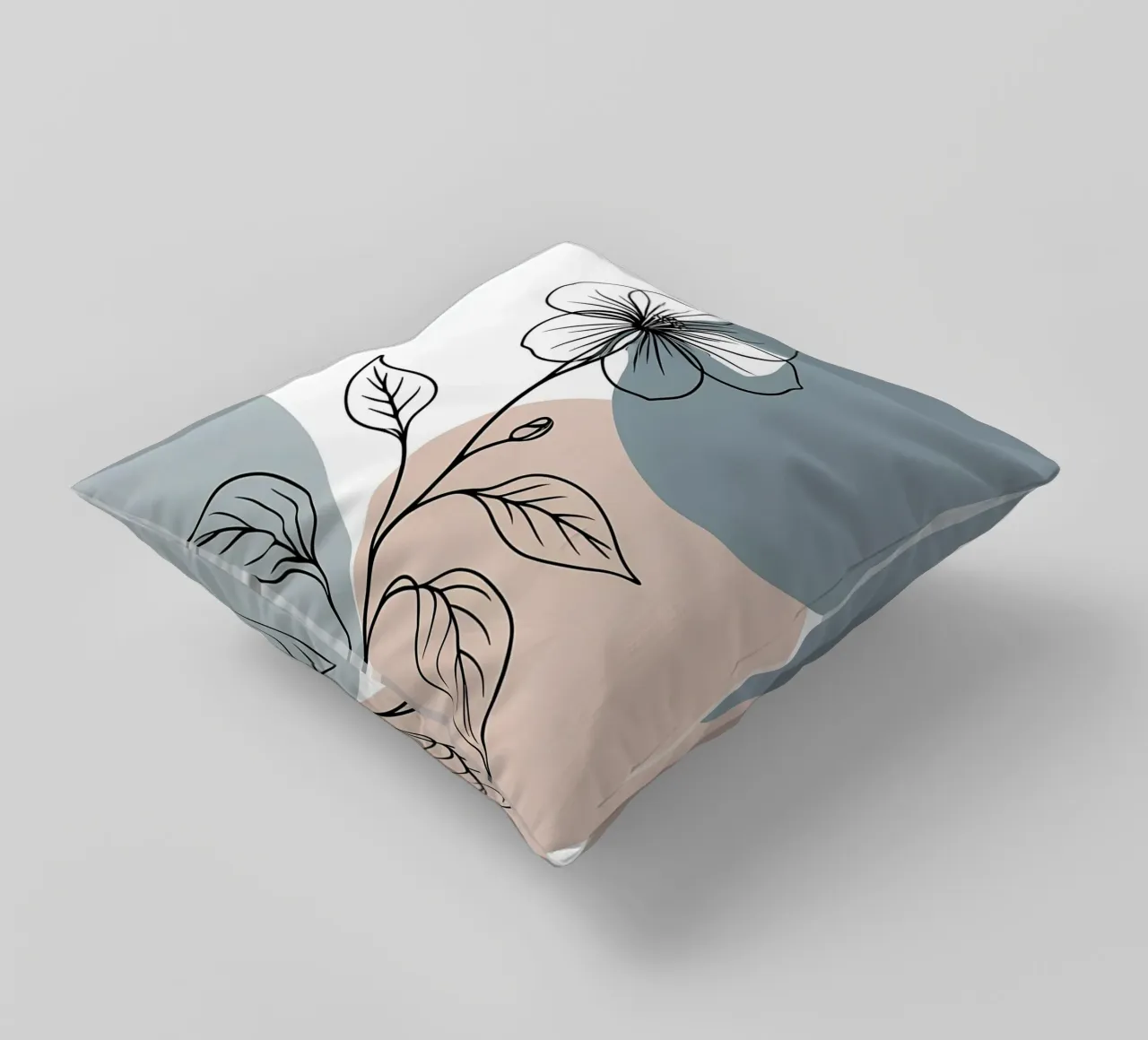 Minimalist line art of a single begonia flower decorative cushion by Bloom And Brush