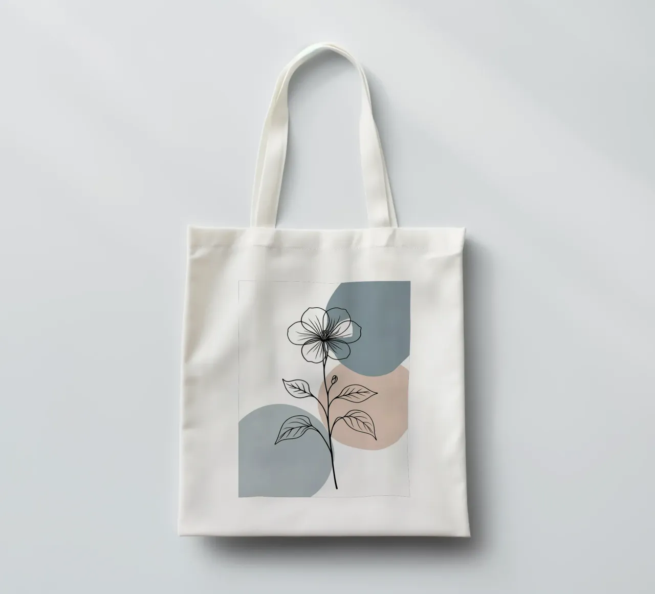 Line art minimalista di un singolo fiore di begonia borsa in juta da Bloom And Brush