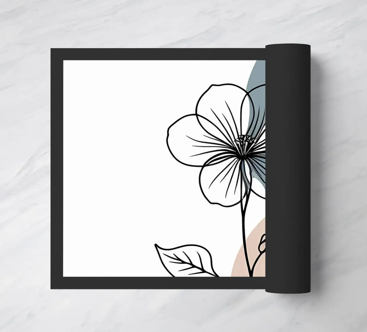 Minimalist line art of a single begonia flower doormat by Bloom And Brush
