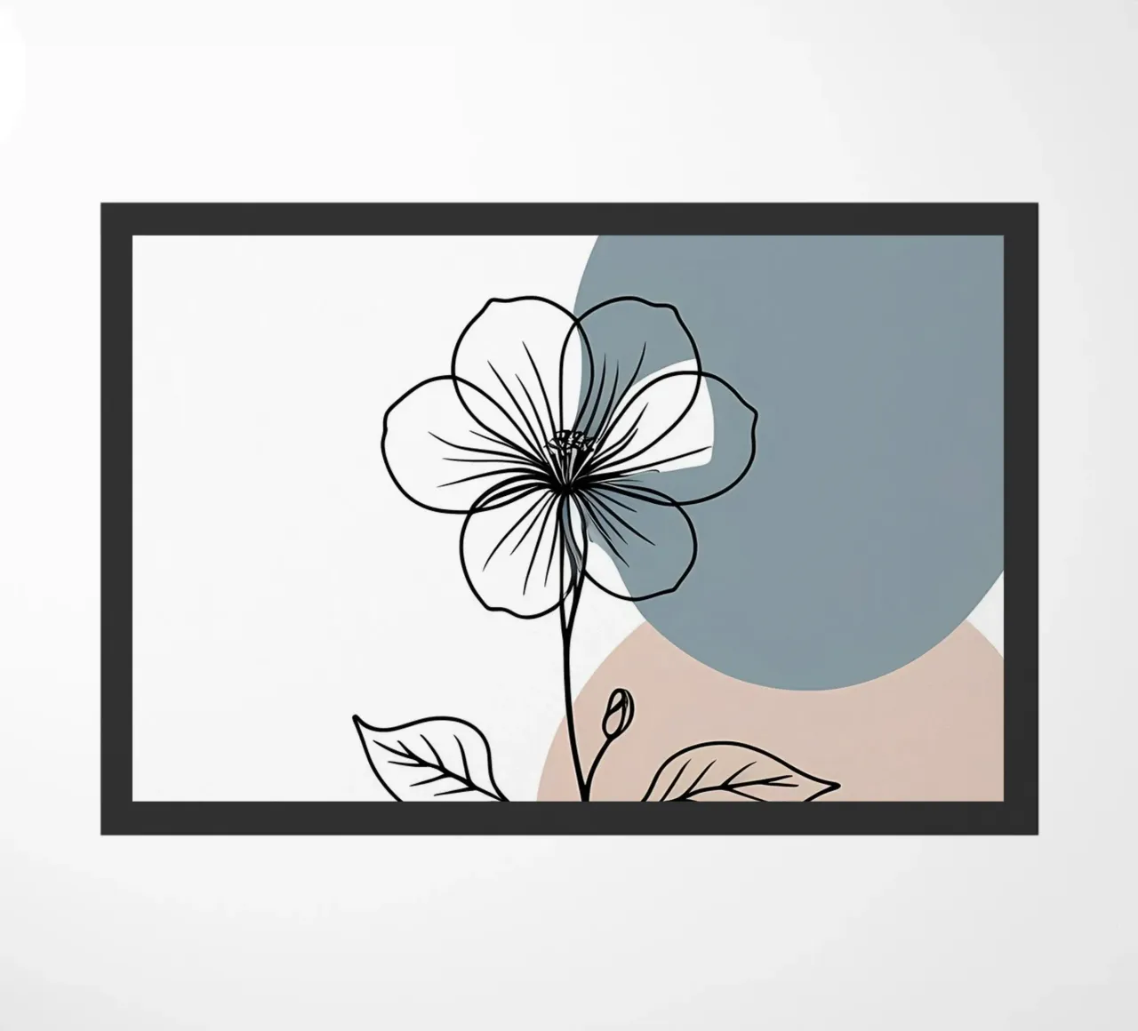 Minimalist line art of a single begonia flower doormat by Bloom And Brush