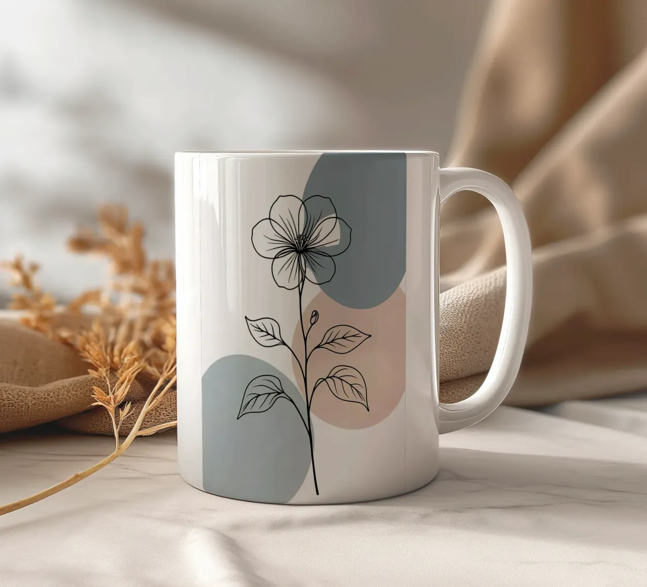 Line art minimalista di un singolo fiore di begonia tazza in ceramica da Bloom And Brush