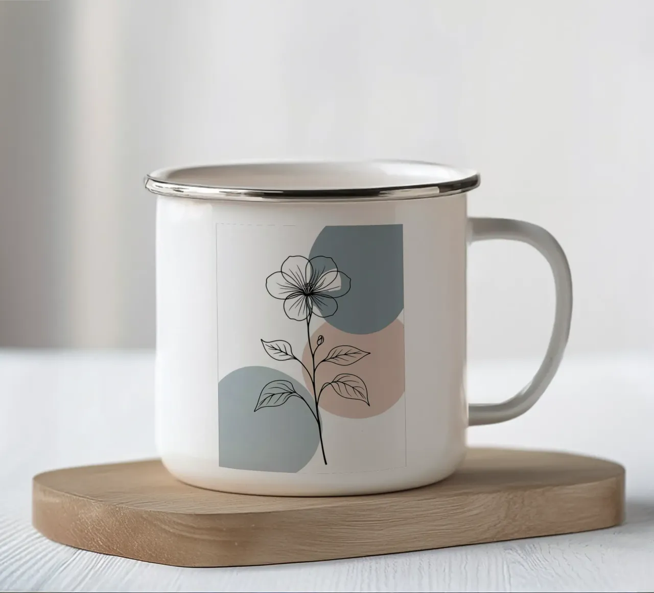 Line art minimalista di un singolo fiore di begonia tazza in smalto da Bloom And Brush