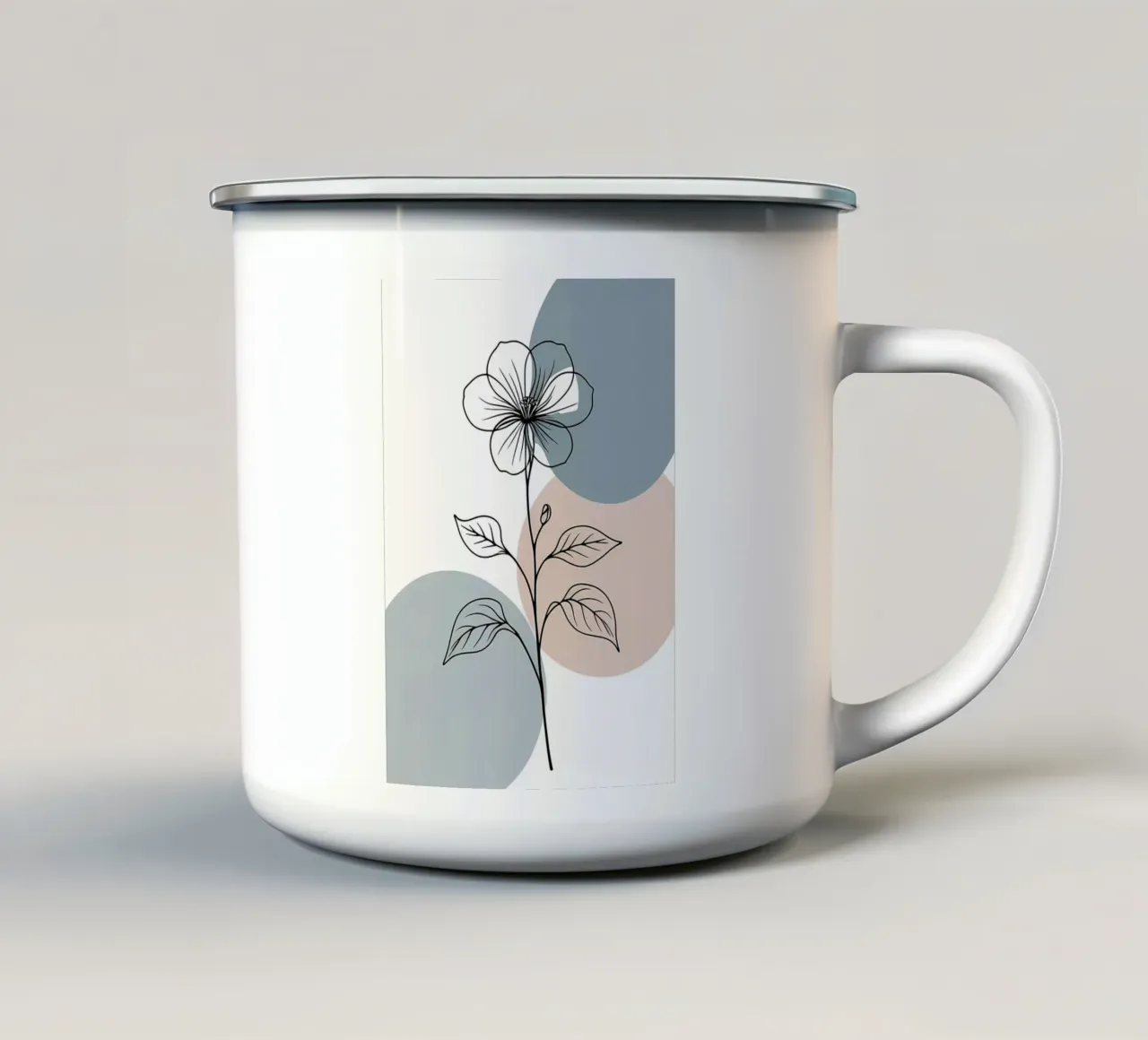 Line art minimalista di un singolo fiore di begonia tazza in smalto da Bloom And Brush