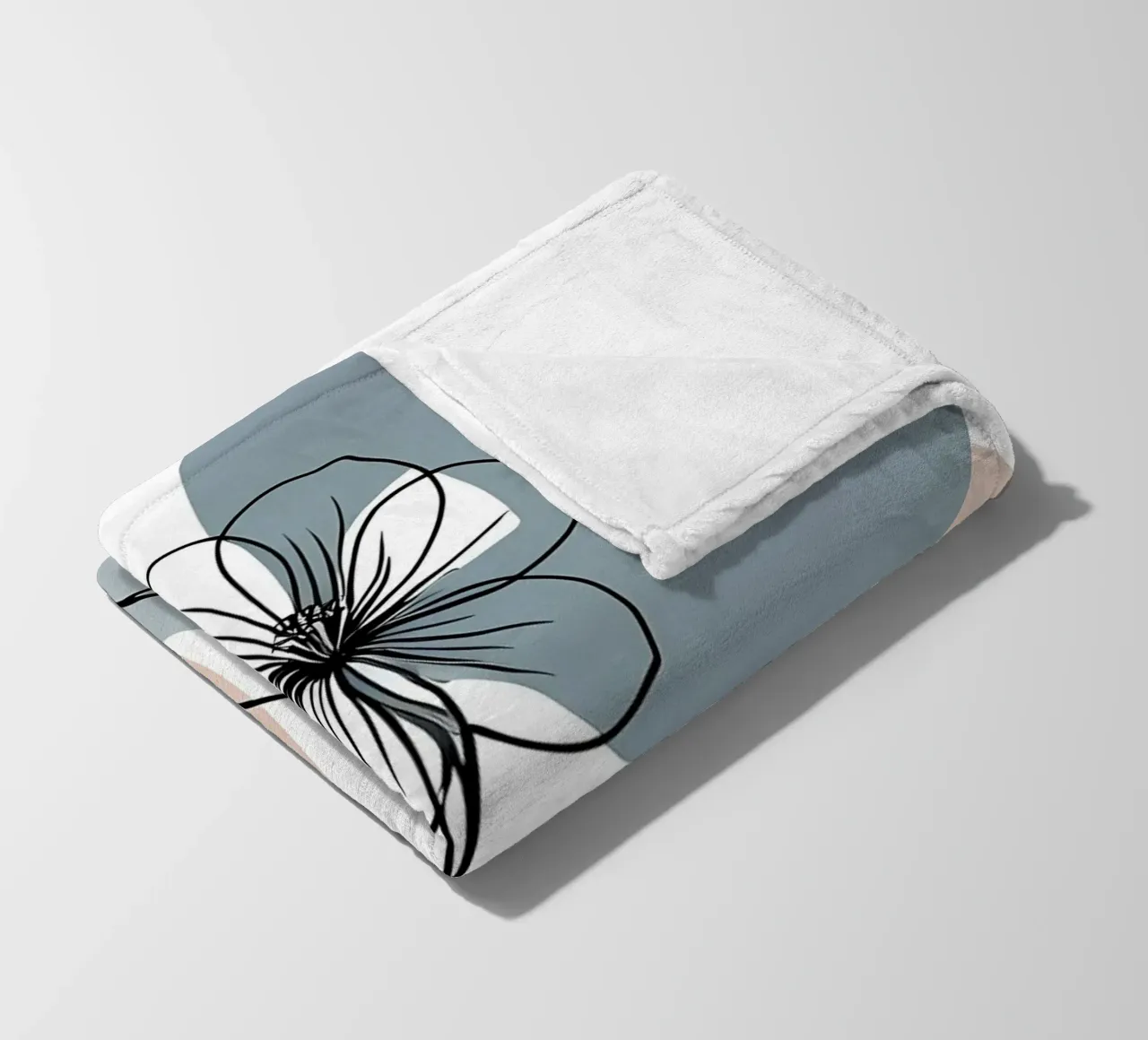 Minimalist line art of a single begonia flower fleece blanket by Bloom And Brush