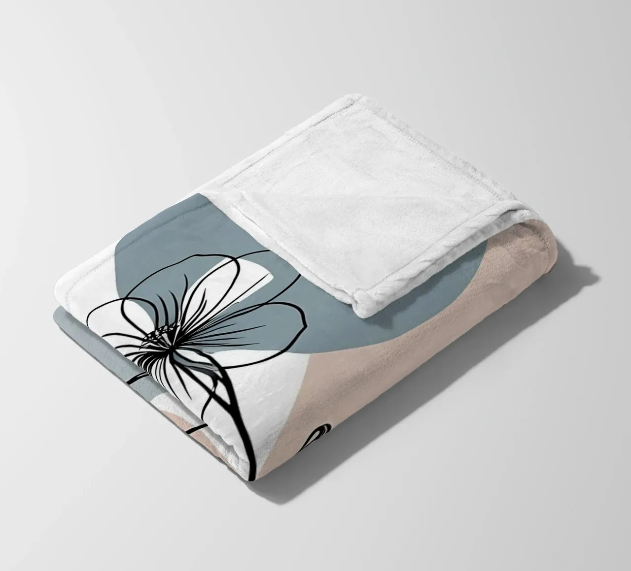 Minimalist line art of a single begonia flower fleece blanket by Bloom And Brush