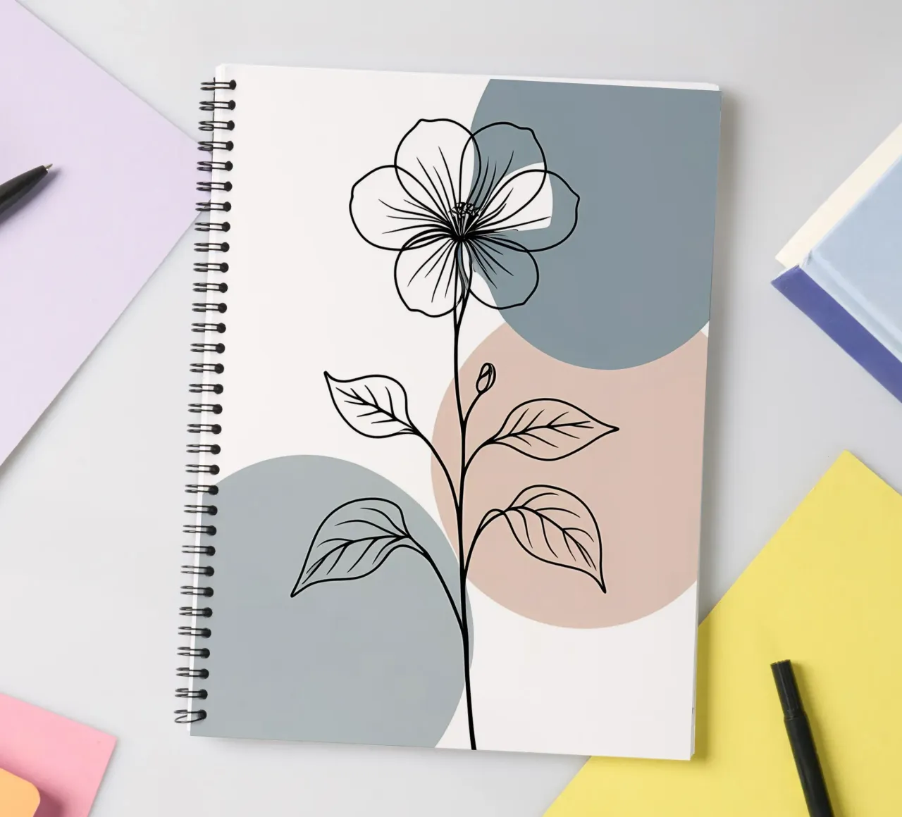 Minimalist line art of a single begonia flower spiral notebook by Bloom And Brush