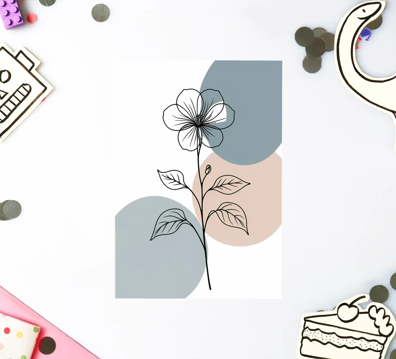 Dessin au trait minimaliste d'une seule fleur de bégonia autocollant de Bloom And Brush