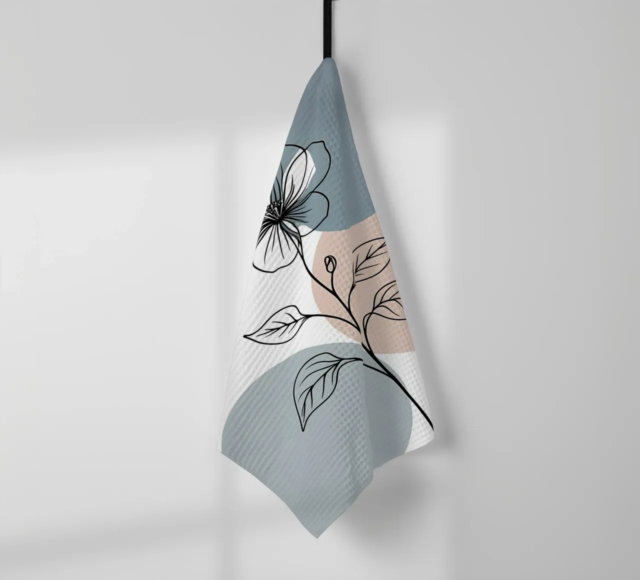 Minimalist line art of a single begonia flower tea towel by Bloom And Brush
