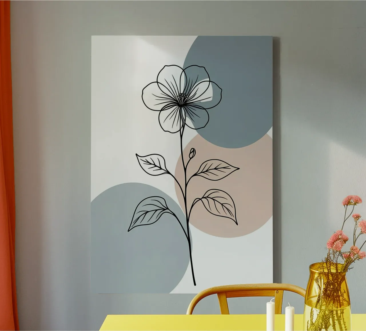 Line art minimalista di un singolo fiore di begonia tela da Bloom And Brush