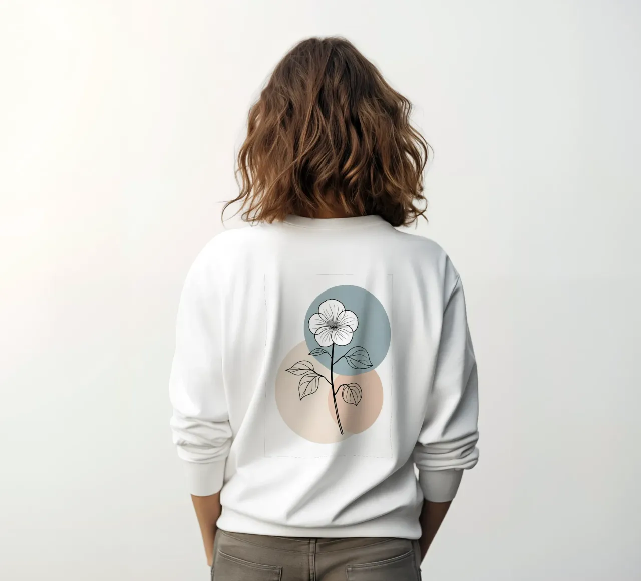 Minimalist line art of a single begonia flower sweatshirt by Bloom And Brush
