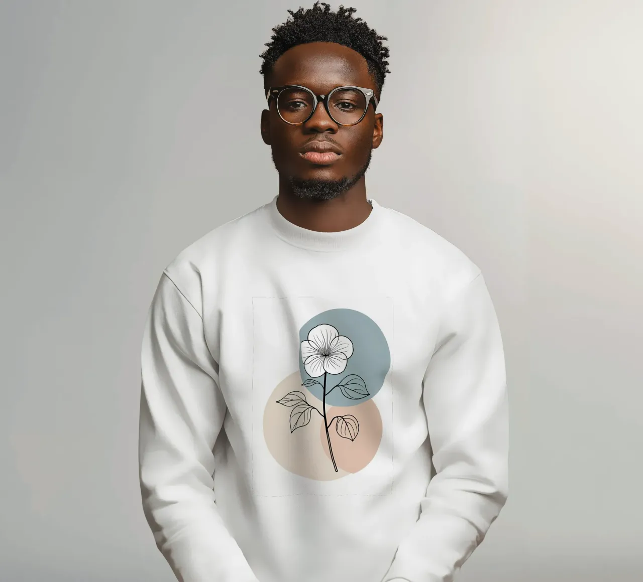Minimalist line art of a single begonia flower sweatshirt by Bloom And Brush