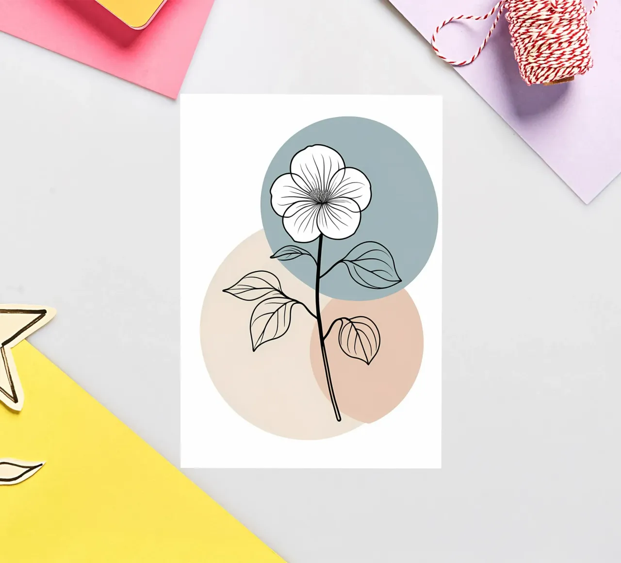 Line art minimalista di un singolo fiore di begonia adesivo da Bloom And Brush