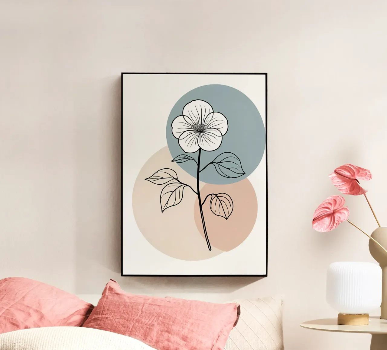 Line art minimalista di un singolo fiore di begonia plexiglass da Bloom And Brush
