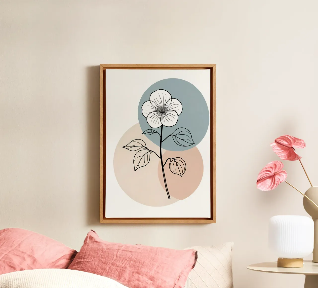 Minimalist line art of a single begonia flower canvas by Bloom And Brush