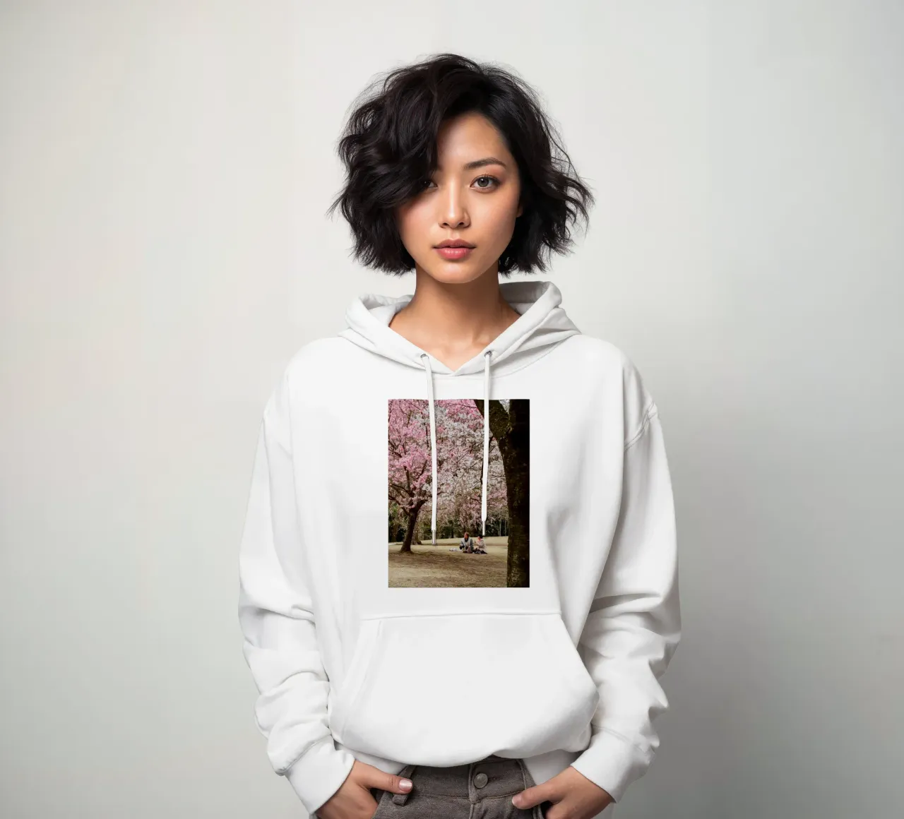 Picnic con i ciliegi in fiore, Giappone felpa con cappuccio da Marcel Bisig